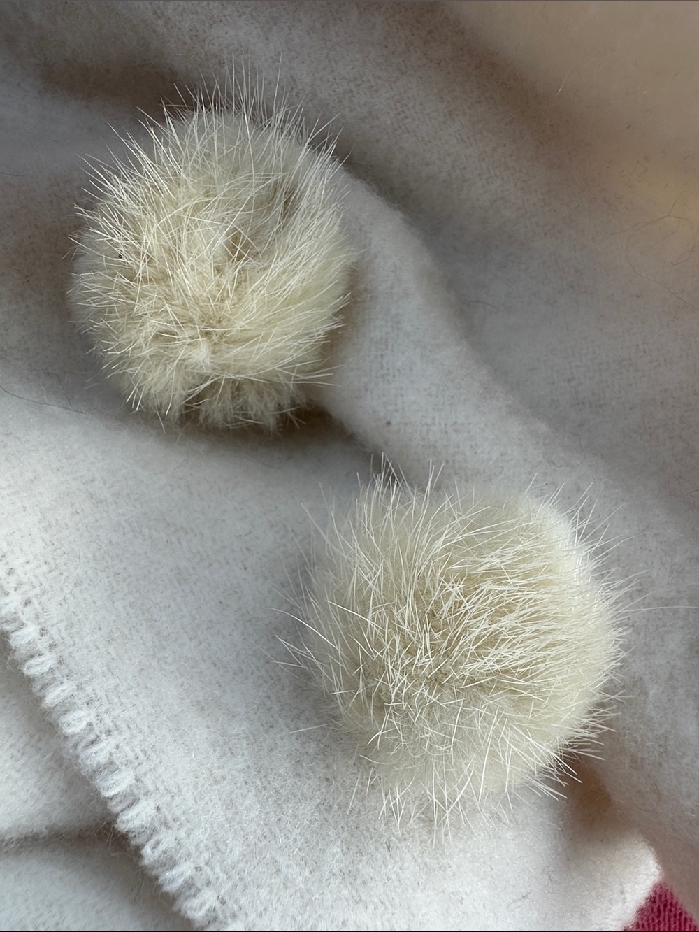 Vintage Mink Fur MCM Clip On Earrings -Cream